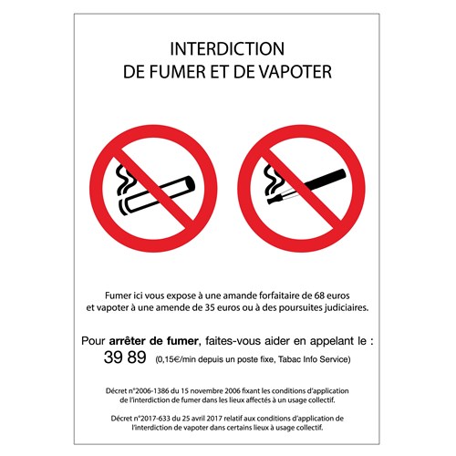 10 Stickers "interdiction de vapoter et de fumer" Format 120 X 90 mm